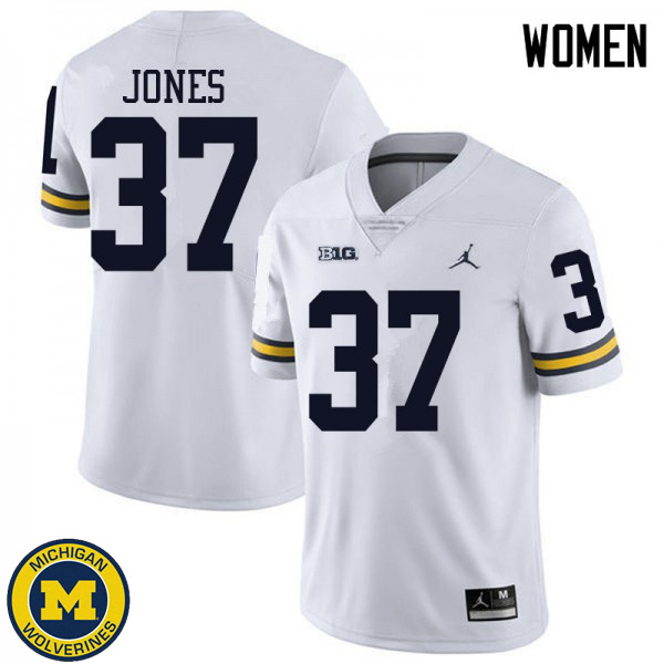 Womens University of Michigan #37 Bradford Jones White Jordan Brand Fashion Jersey